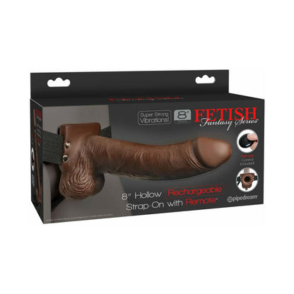PIPEDREAM - FETISH FANTASY SERIES VIBRATING 8 IN. HOLLOW STRAP-ON WITH BALLS BROWN/BLACK