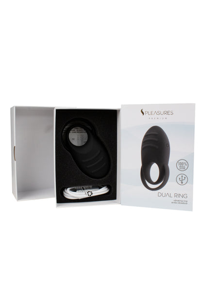 S PLEASURES PREMIUM LINE - DUAL COCK RING - BLACK