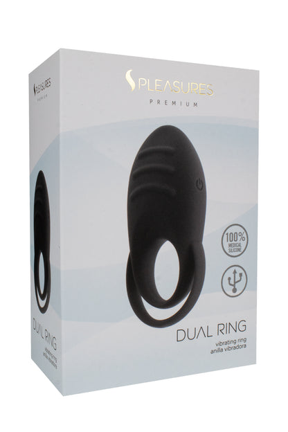 S PLEASURES PREMIUM LINE - DUAL COCK RING - BLACK