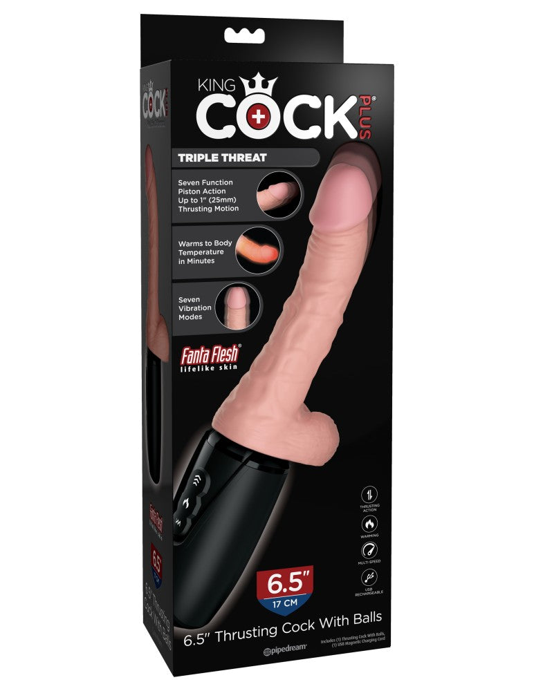 PIPEDREAM - KING COCK PLUS - 6.5" THRUSTING COCK WITH BALLS - TRIPLE THREAT LIGHT