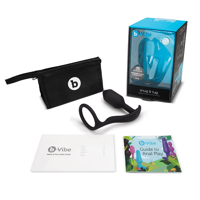 B-VIBE - SNUG & TUG PLUG ANAL EM SILICONE PESADO COM ANEL PENIAN PRETO
