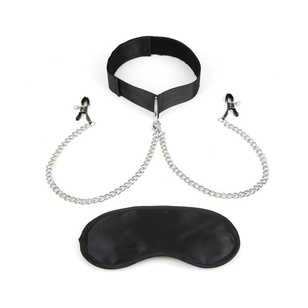 ELECTRIC EEL - LUX FETISH COLLAR & NIPPLE CLAMPS WITH ADJUSTABLE PRESSURE