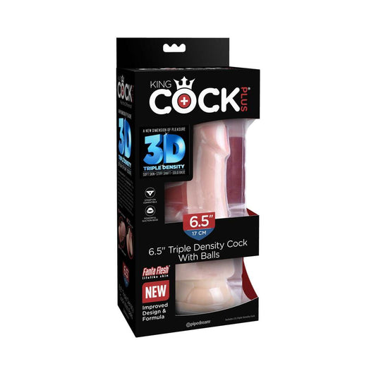 PIPEDREAM - KING COCK PLUS 6.5 IN. TRIPLE DENSITY COCK WITH BALLS REALISTIC SUCTION CUP DILDO BEIGE