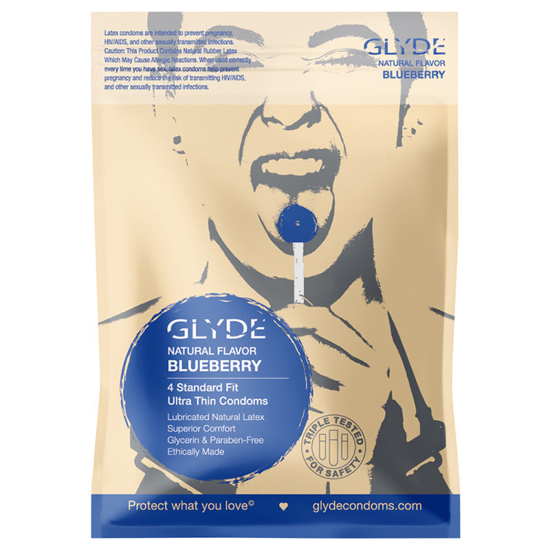GLYDE - ULTRA NATURAL FLAVOR CONDOM BLUEBERRY 4PK