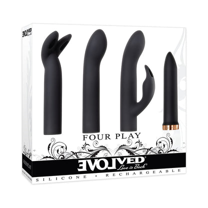 EVOLVED - VIBRADOR BULLET RECARREGÁVEL DE SILICONE FOUR PLAY E CONJUNTO DE 3 PEÇAS DE MANGA PRETO
