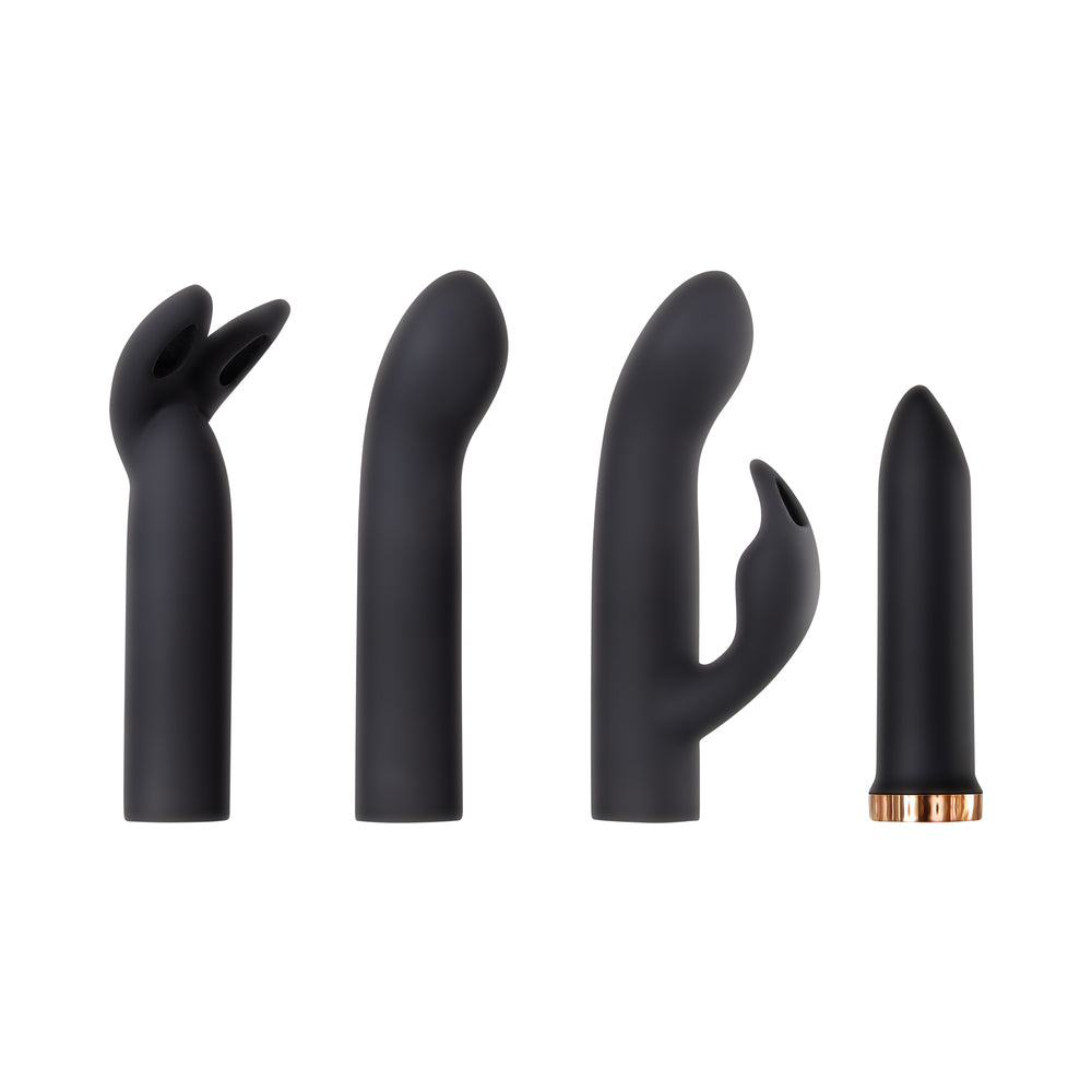 EVOLVED - VIBRADOR BULLET RECARREGÁVEL DE SILICONE FOUR PLAY E CONJUNTO DE 3 PEÇAS DE MANGA PRETO