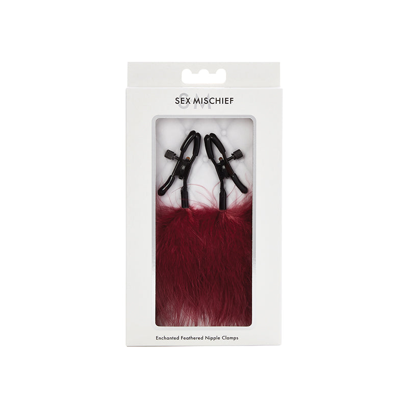 SPORTSHEETS - SEX & MISCHIEF ENCHANTED FEATHER NIPPLE CLAMPS BURGUNDY