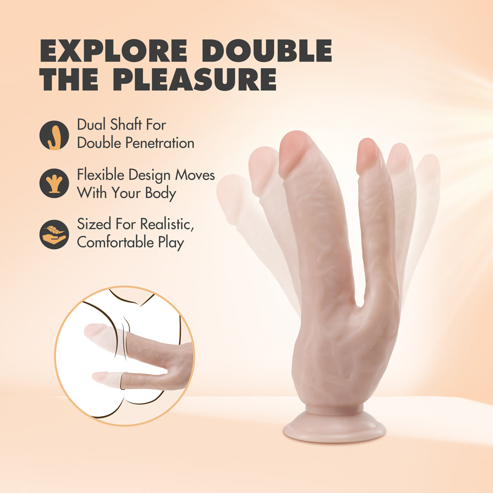 BLUSH - DR. SKIN DP COCK REALISTIC 8 IN. DUAL ENTRY DILDO BEIGE