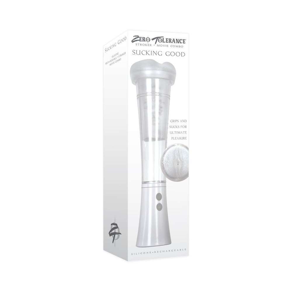 ZERO TOLERANCE - SUCKING GOOD RECHARGEABLE VIBRATING VACUUM PUMP STROKER CLEAR/WHITE