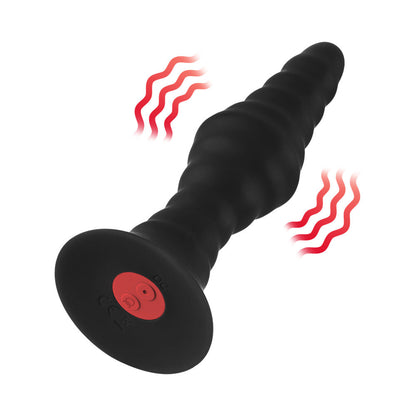FORTO - RECHARGEABLE VIBRATING RIBBED ANAL PLUG WITH REMOTE CONTROL, LARGE, BLACK