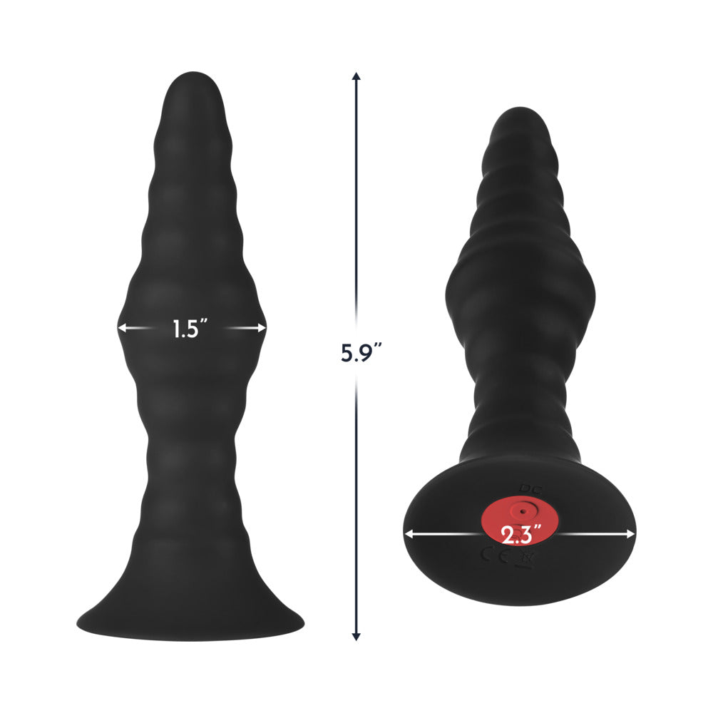 FORTO - RECHARGEABLE VIBRATING RIBBED ANAL PLUG WITH REMOTE CONTROL, LARGE, BLACK