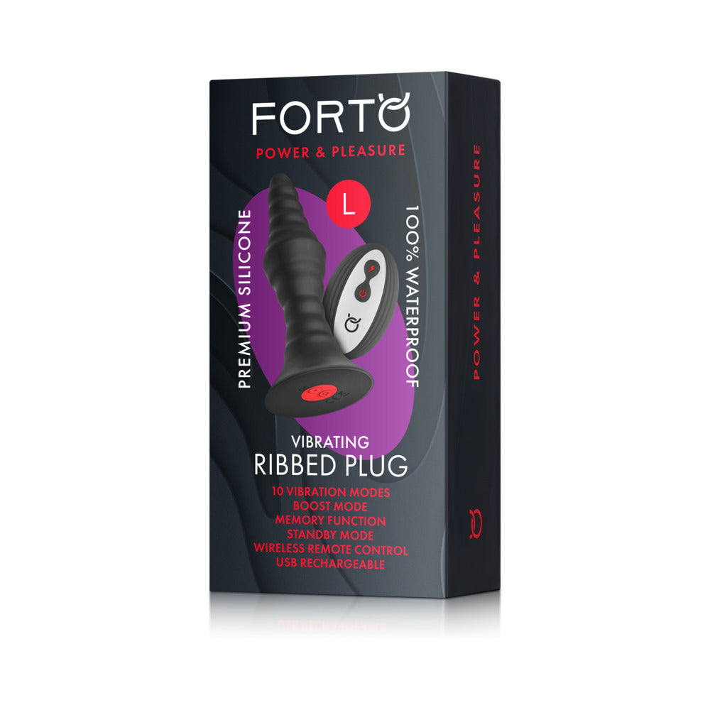 FORTO - RECHARGEABLE VIBRATING RIBBED ANAL PLUG WITH REMOTE CONTROL, LARGE, BLACK