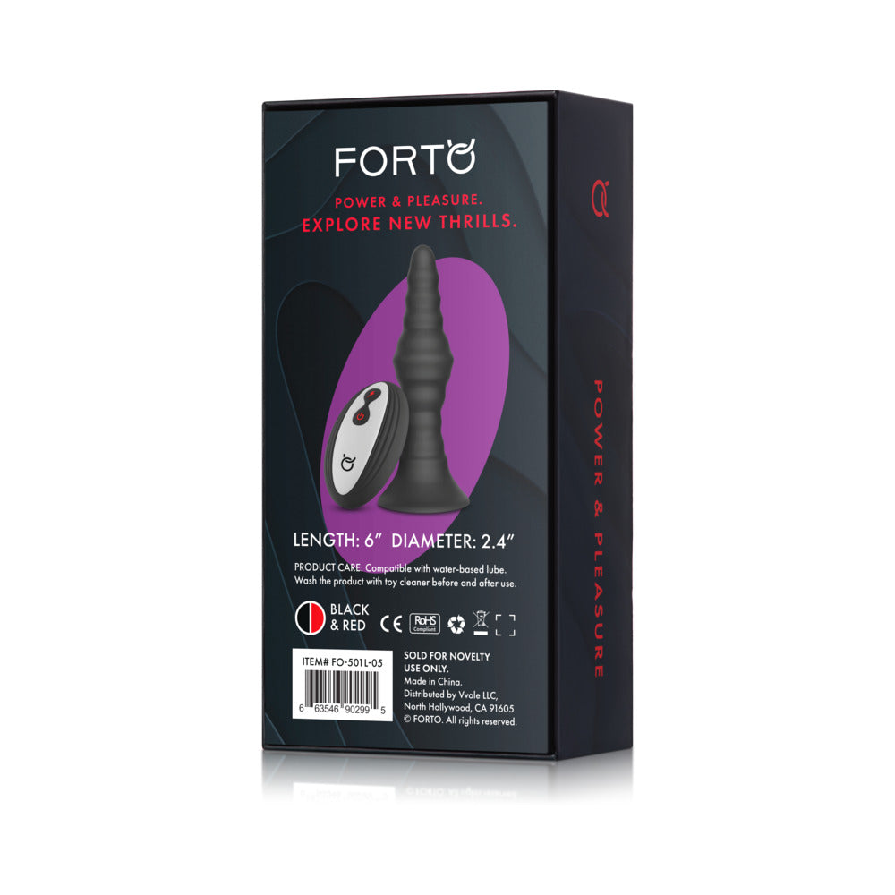 FORTO - RECHARGEABLE VIBRATING RIBBED ANAL PLUG WITH REMOTE CONTROL, LARGE, BLACK