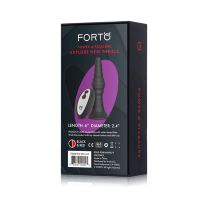 FORTO - RECHARGEABLE VIBRATING RIBBED ANAL PLUG WITH REMOTE CONTROL, LARGE, BLACK