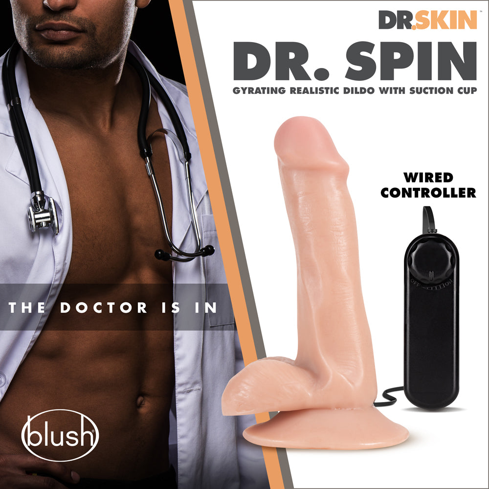 BLUSH - DR. SKIN DR. SPIN 6 IN. GYRATING REALISTIC DILDO WITH BALLS BEIGE