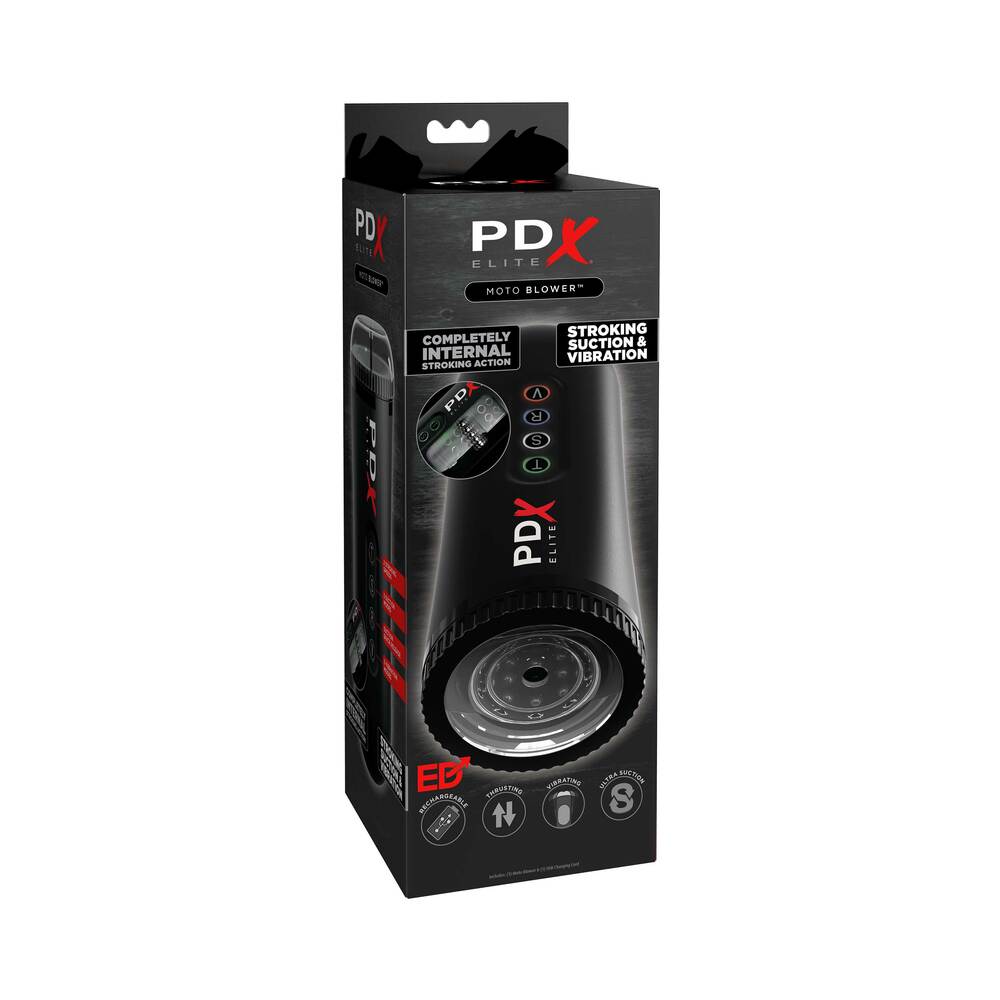 PDX BRANDS - PDX ELITE MOTO BLOWER RECHARGEABLE THRUSTING VIBRATING SUCTION MASTURBATOR CLEAR/BLACK