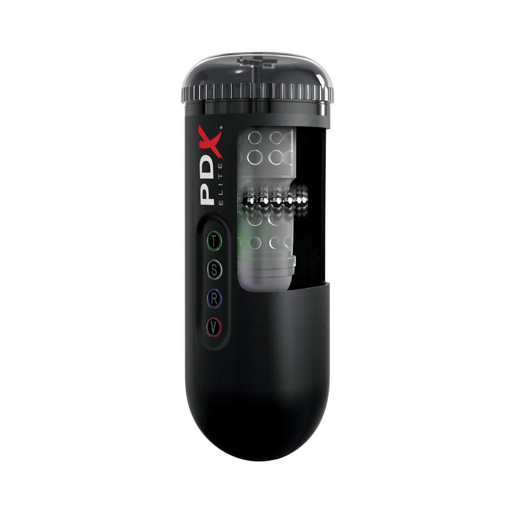 PDX BRANDS - PDX ELITE MOTO BLOWER RECHARGEABLE THRUSTING VIBRATING SUCTION MASTURBATOR CLEAR/BLACK