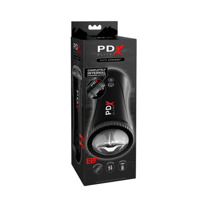 PDX BRANDS - PDX ELITE MOTO STROKER RECHARGEABLE THRUSTING VIBRATING MASTURBATOR CLEAR/BLACK