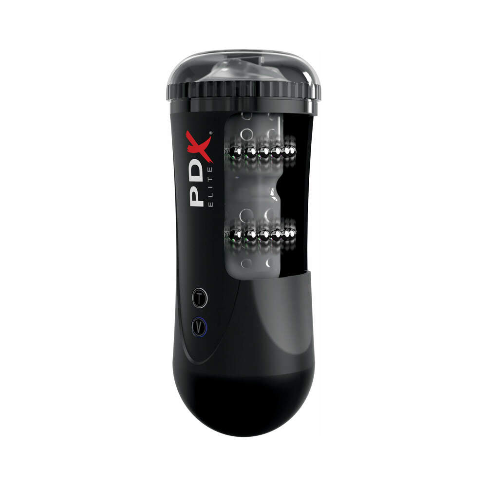 PDX BRANDS - PDX ELITE MOTO STROKER RECHARGEABLE THRUSTING VIBRATING MASTURBATOR CLEAR/BLACK