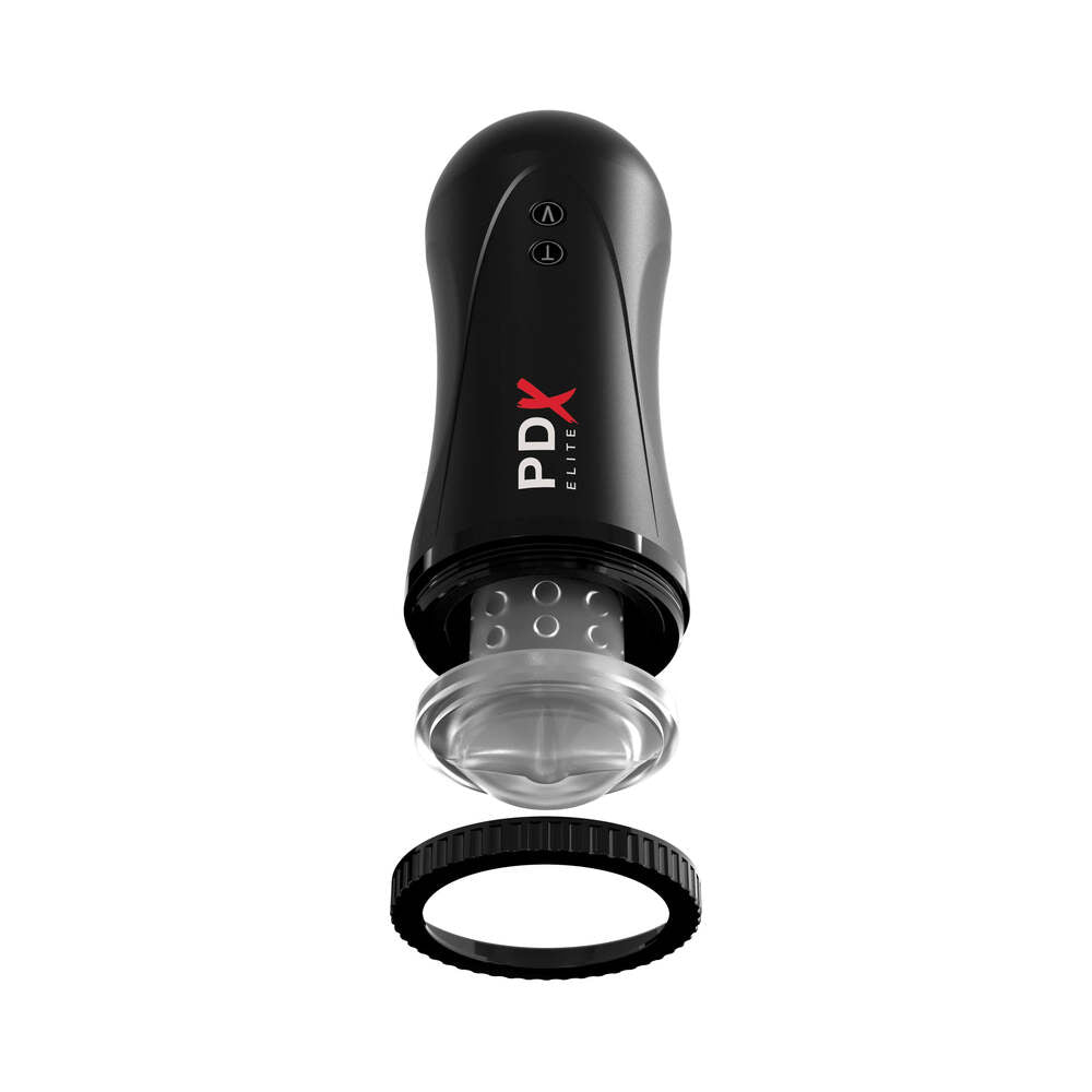 PDX BRANDS - PDX ELITE MOTO STROKER RECHARGEABLE THRUSTING VIBRATING MASTURBATOR CLEAR/BLACK