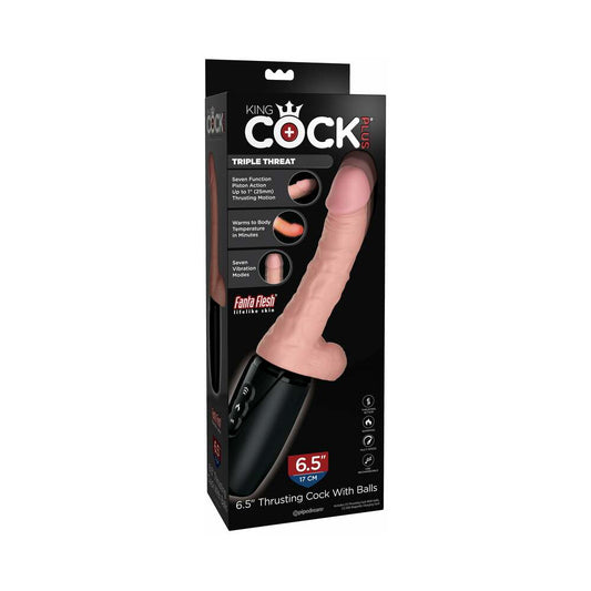 PIPEDREAM - KING COCK PLUS 6.5 IN. THRUSTING COCK WITH BALLS RECHARGEABLE REALISTIC VIBRATOR BEIGE