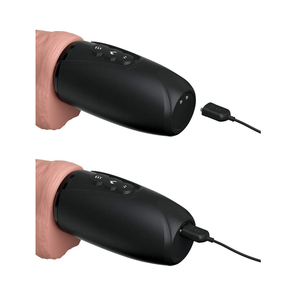 PIPEDREAM - KING COCK PLUS 6.5 IN. THRUSTING COCK WITH BALLS RECHARGEABLE REALISTIC VIBRATOR BEIGE