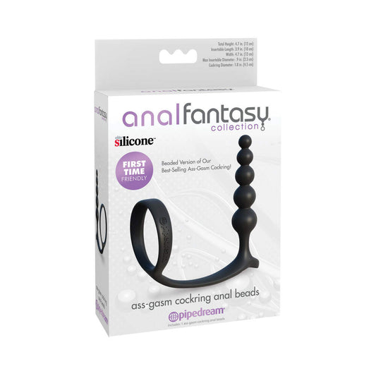 PIPEDREAM - ANAL FANTASY COLLECTION SILICONE ASS-GASM COCKRING ANAL BEADS BLACK