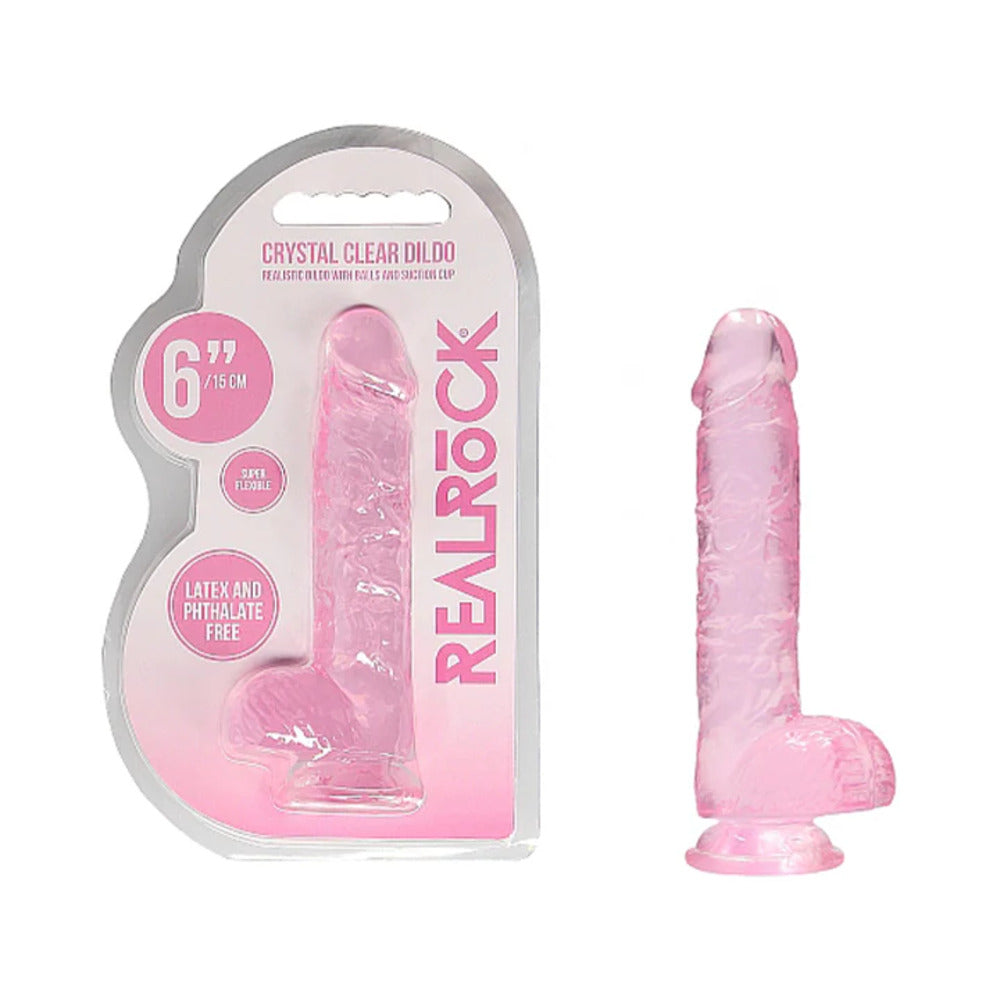 SHOTS - REALROCK CRYSTAL DILDO REALISTA DE 6 POLEGADAS COM BOLAS E