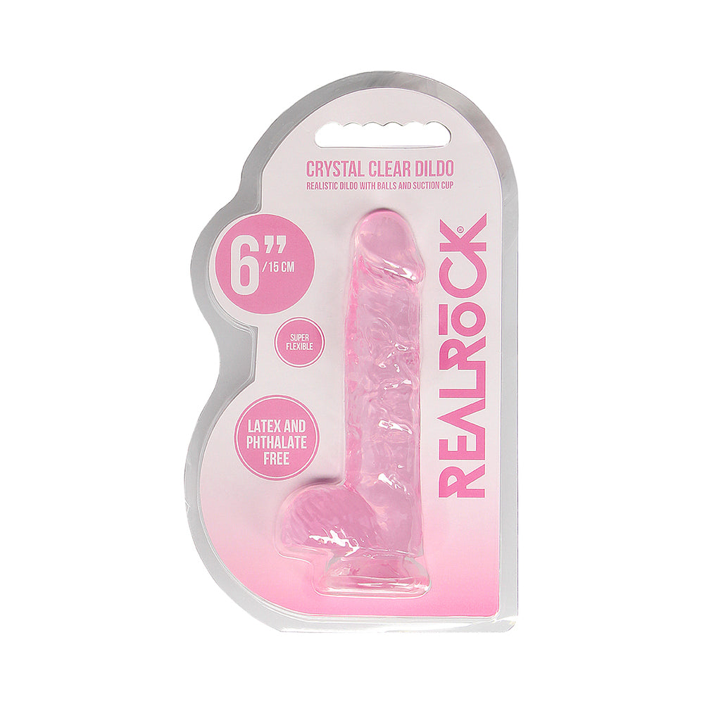 SHOTS - REALROCK CRYSTAL DILDO REALISTA DE 6 POLEGADAS COM BOLAS E