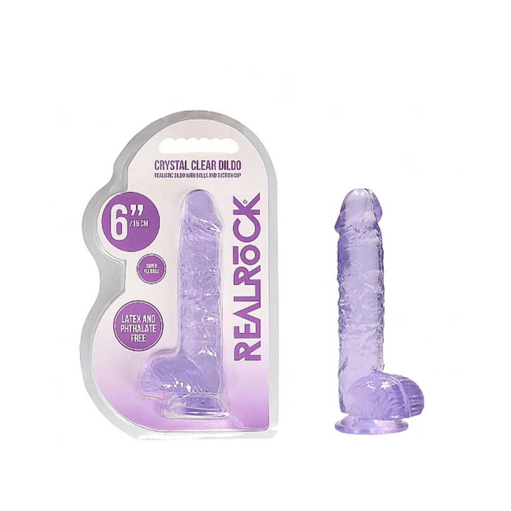 SHOTS - REALROCK CRYSTAL DILDO REALISTA DE 6 POLEGADAS COM BOLAS E