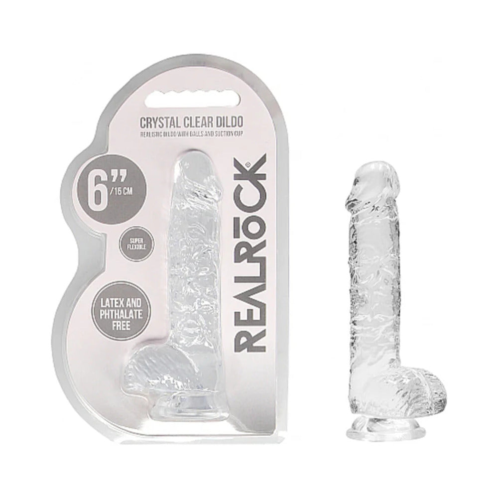 SHOTS - REALROCK CRYSTAL DILDO REALISTA DE 6 POLEGADAS COM BOLAS E