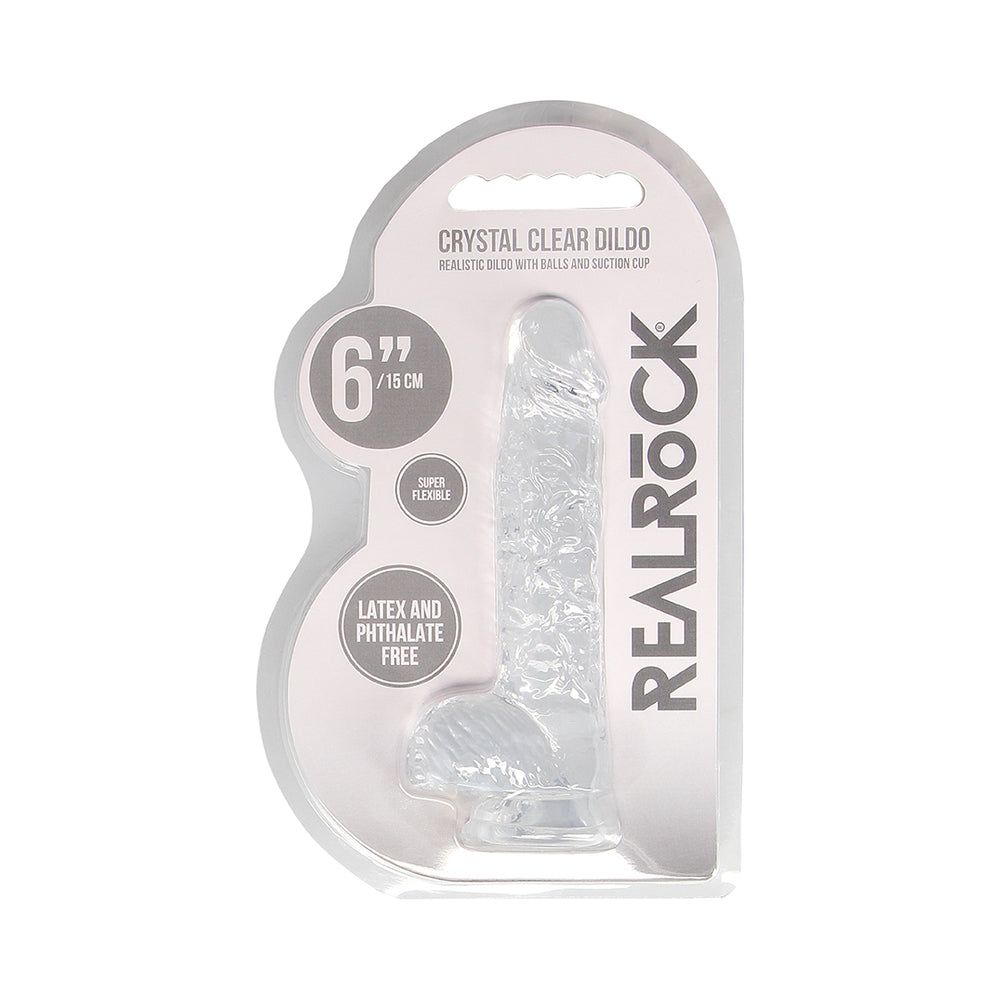 SHOTS - REALROCK CRYSTAL DILDO REALISTA DE 6 POLEGADAS COM BOLAS E