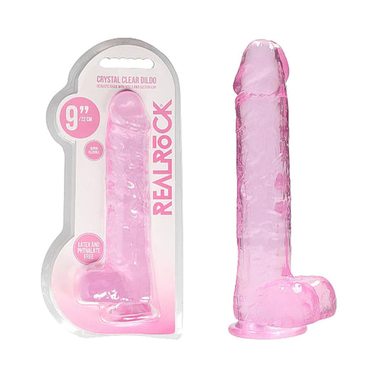 SHOTS - REALROCK CRYSTAL REALISTIC 9 IN. DILDO WITH BALLS AND