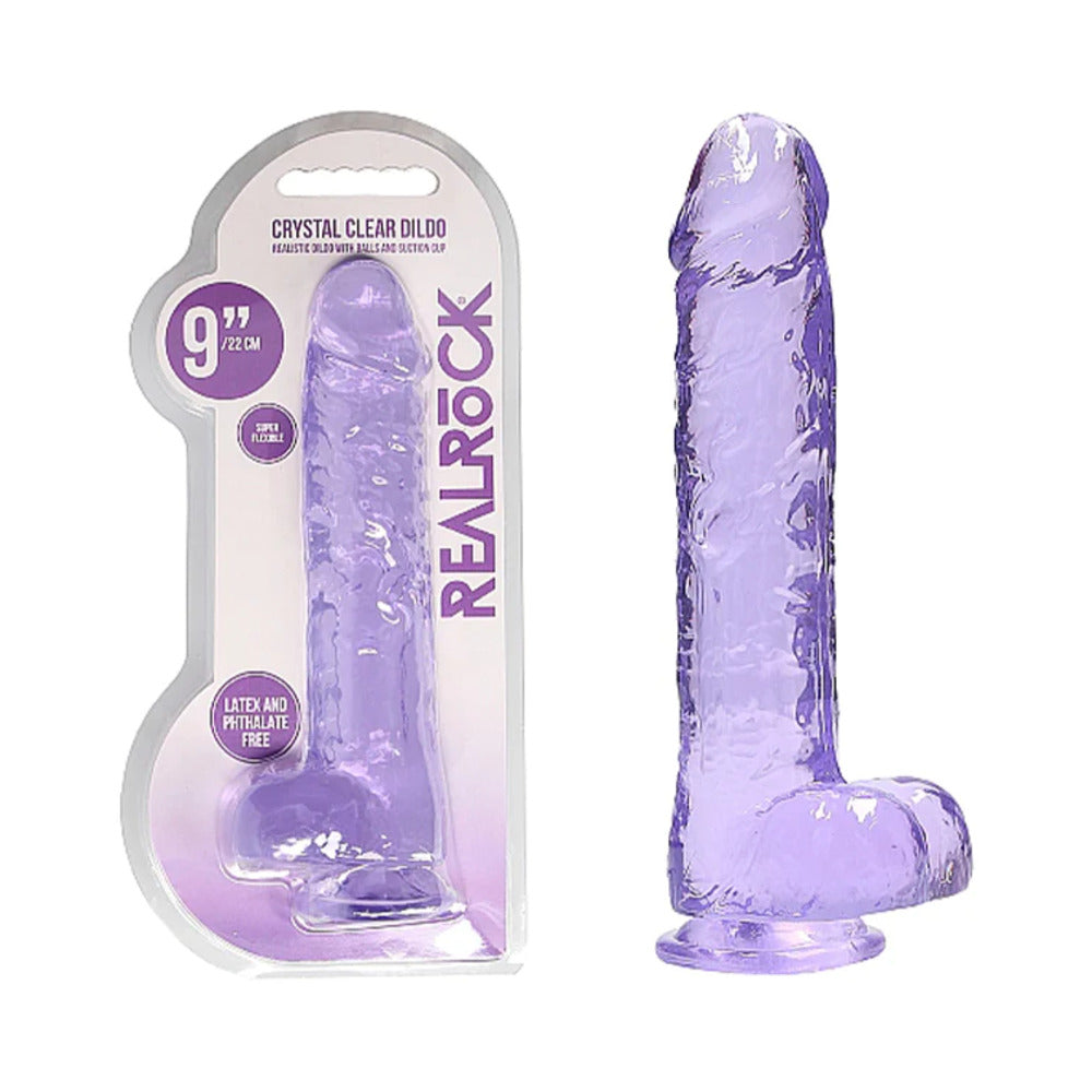 SHOTS - REALROCK CRYSTAL REALISTIC 9 IN. DILDO WITH BALLS AND