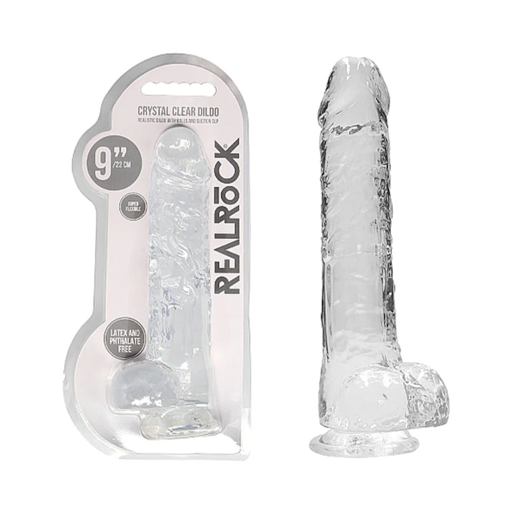 SHOTS - REALROCK CRYSTAL REALISTIC 9 IN. DILDO WITH BALLS AND