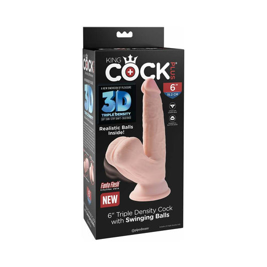 PIPEDREAM - KING COCK PLUS 6 IN. TRIPLE-DENSITY COCK WITH SWINGING BALLS DILDO BEIGE