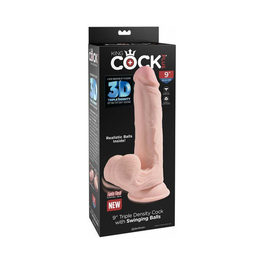 PIPEDREAM - KING COCK PLUS 9 IN. TRIPLE-DENSITY COCK WITH SWINGING BALLS DILDO BEIGE