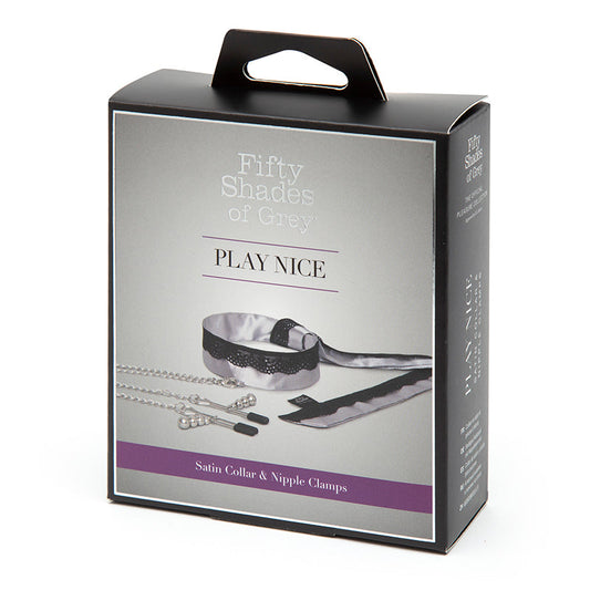 FIFTY SHADES OF GREY - COLAR DE CETIM PLAY NICE COM ACABAMENTO EM RENDA E PINÇAS PARA MAMILOS AJUSTÁVEIS CINZENTO
