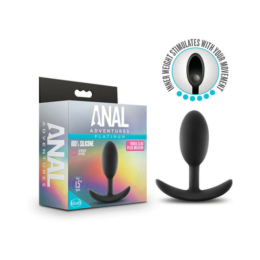 BLUSH - ANAL ADVENTURES PLATINUM SILICONE WEIGHTED VIBRA SLIM PLUG MEDIUM BLACK