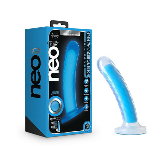 BLUSH - NEO ELITE GLOW IN THE DARK TAO 7 IN. DUAL-DENSITY DILDO NEON BLUE