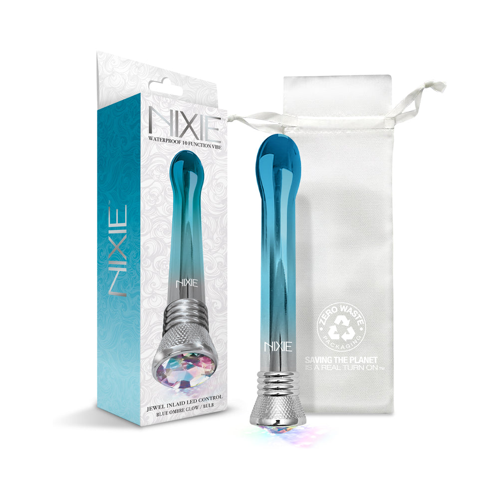 GLOBAL NOVELTIES - NIXIE WATERPROOF 10-FUNCTION BULB VIBE - BLUE OMBRÉ GLOW