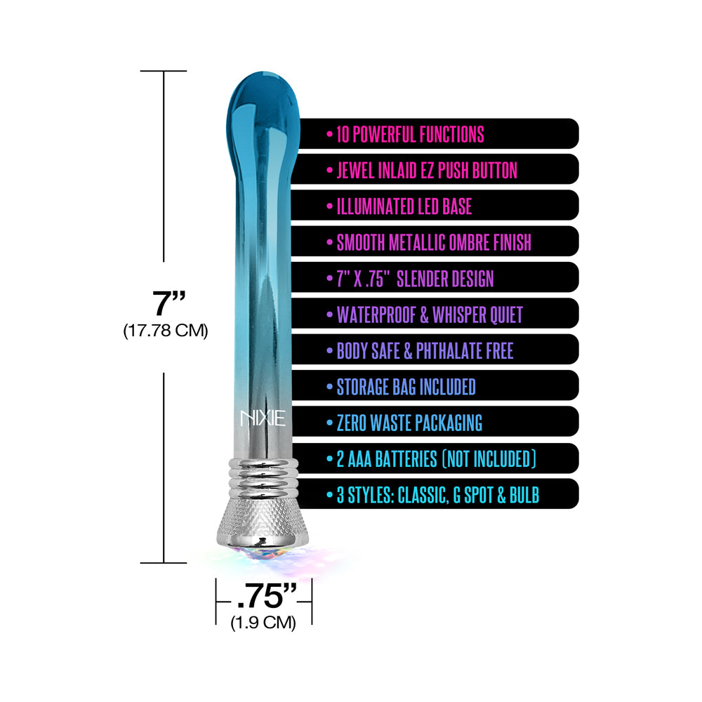 GLOBAL NOVELTIES - NIXIE WATERPROOF 10-FUNCTION BULB VIBE - BLUE OMBRÉ GLOW
