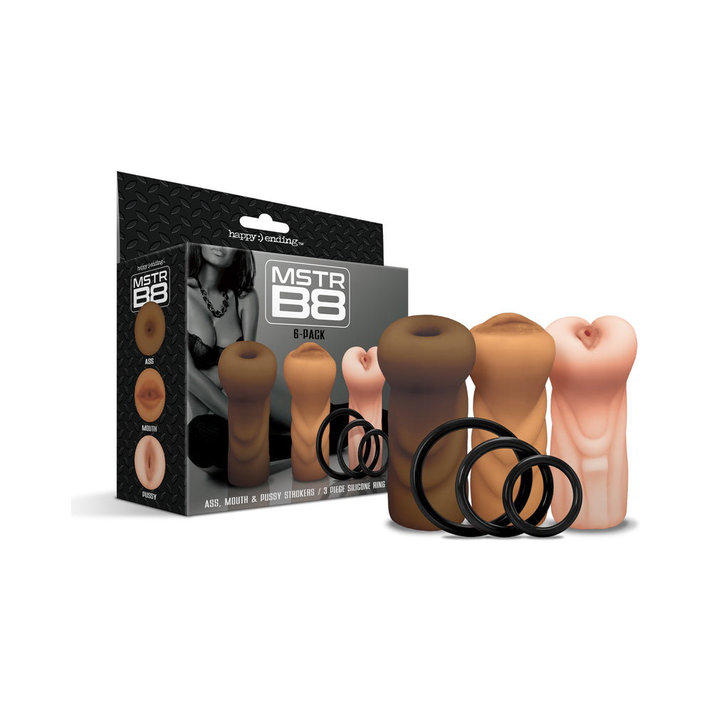 GLOBAL NOVELTIES - HAPPY ENDING MSTR B8 SIX PACK: ANAL, ORAL, VAGINAL STROKER WITH 3 RINGS