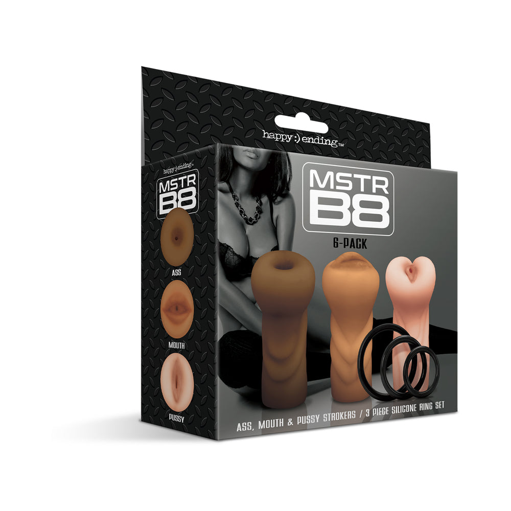 GLOBAL NOVELTIES - HAPPY ENDING MSTR B8 SIX PACK: ANAL, ORAL, VAGINAL STROKER WITH 3 RINGS
