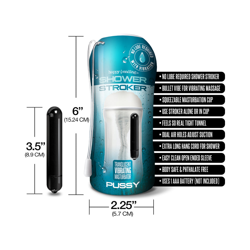 NOVIDADES GLOBAIS - HAPPY ENDING STROKER VIBRATÓRIO AUTO-LUBRIFICANTE PARA DUCHE - PUSSY