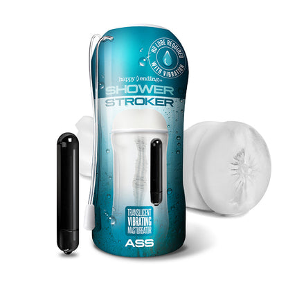 GLOBAL NOVELTIES - HAPPY ENDING VIBRATING, SELF-LUBRICATING SHOWER STROKER - ASS