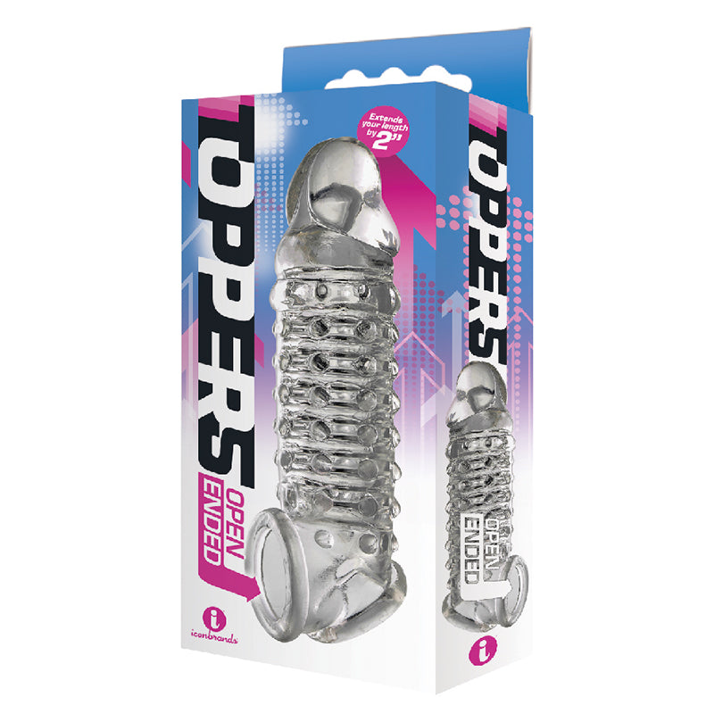 ICON BRANDS - THE 9'S TOPPERS OPEN-ENDED, RIBBED, AND NUBBED PENIS EXTENDER - CLEAR