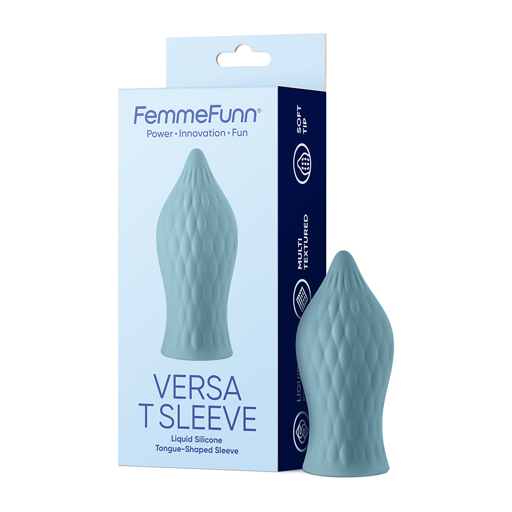 FEMMEFUNN - VERSA T SLEEVE TEXTURED SILICONE TONGUE-SHAPED BULLET SHEATH LIGHT BLUE
