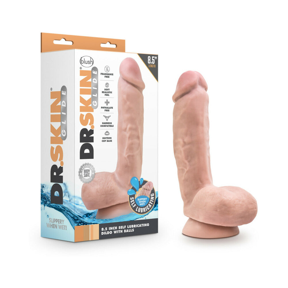 BLUSH - DR. SKIN GLIDE REALISTIC 8.5 IN. SELF-LUBRICATING DILDO WITH BALLS