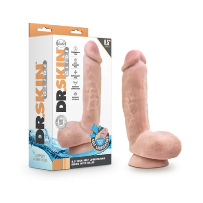 BLUSH - DR. SKIN GLIDE REALISTIC 8.5 IN. SELF-LUBRICATING DILDO WITH BALLS